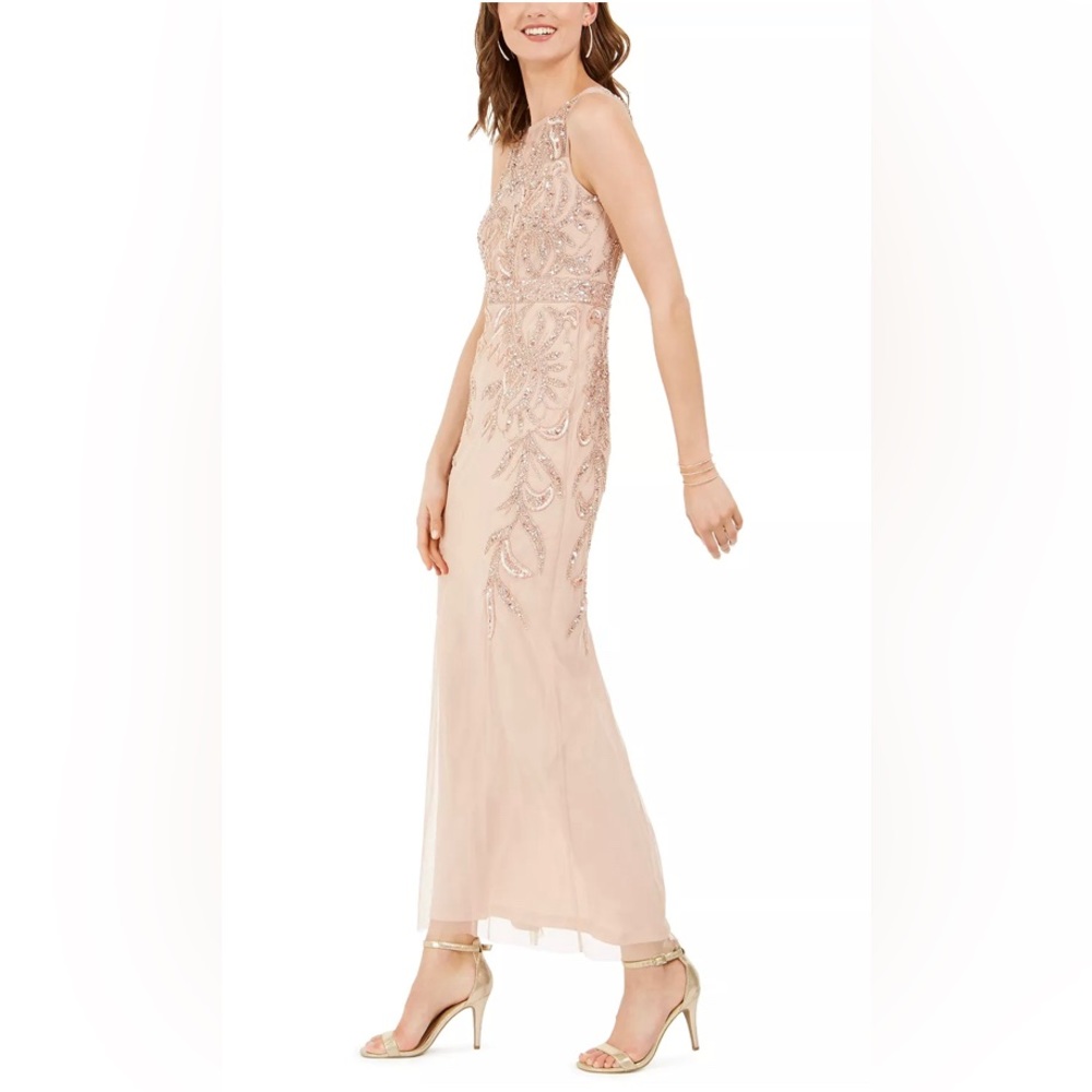 Papell Studio Beaded dress rose gold. Worn as mother of the bride dress.